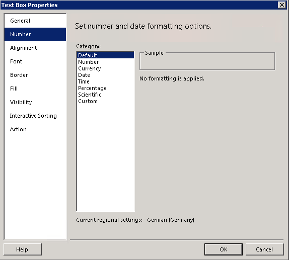 SSRS textbox property number format